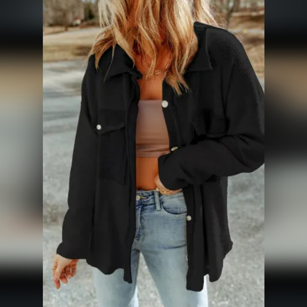 New contrast pocket relaxed shacket